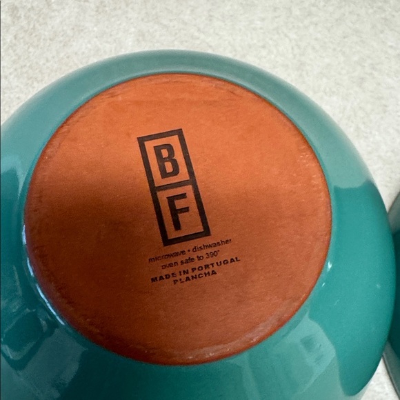 Teal Ceramic Bowls with Brown Rim B/F made in Portugal plsncha - Picture 3 of 4